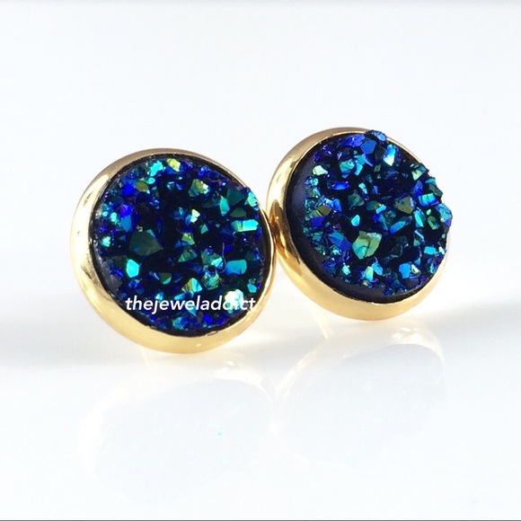 3 for 15🎀chunky blue Drusy style gold studs - Picture 3 of 7